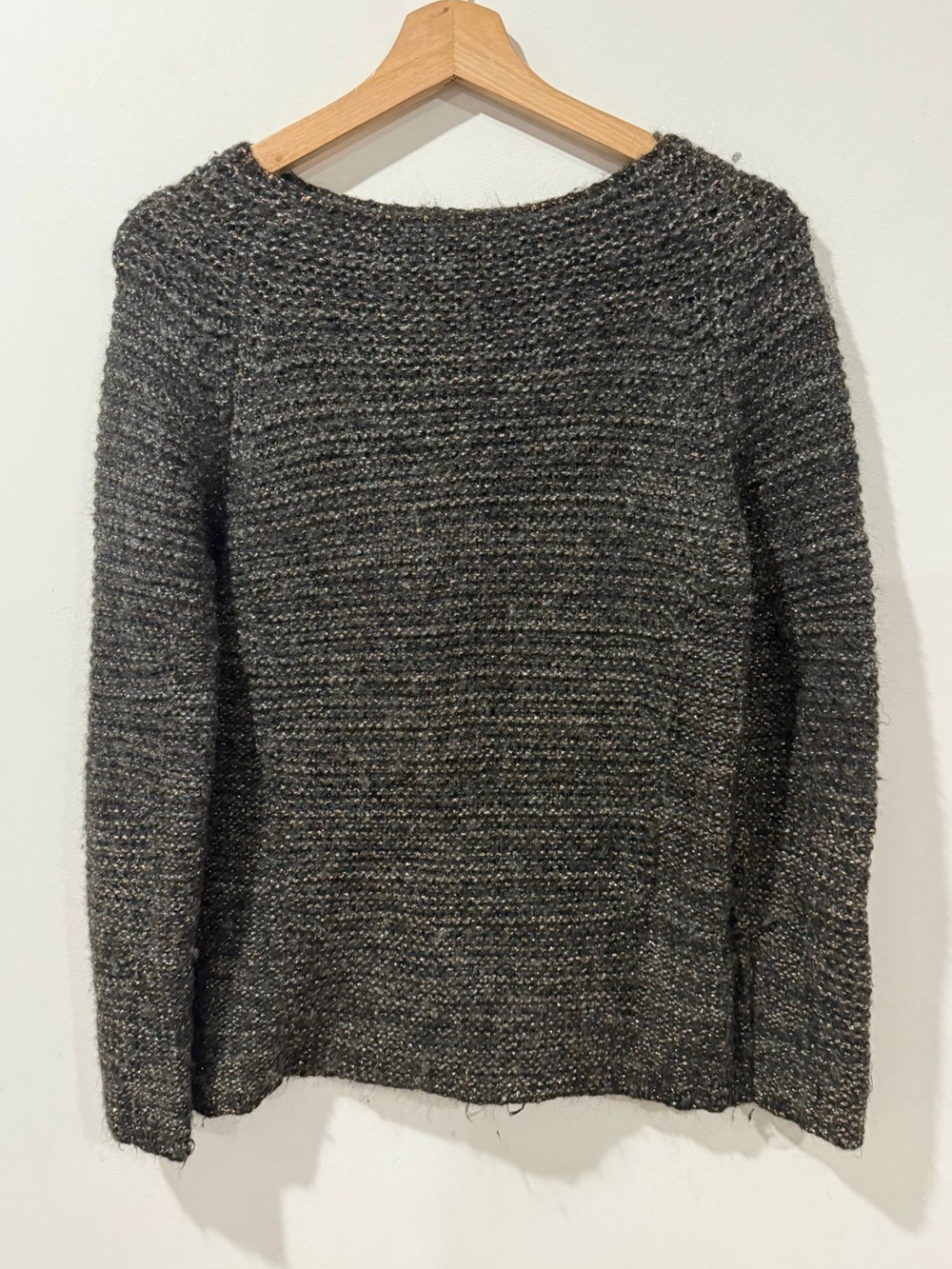 Maje Metallic Knit Wool Blend Sweater Size 3 Black Gold Sparkle - Picture 2 of 10